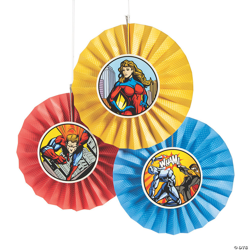 Superhero Hanging Fans with Icons - 6 Pc. Image