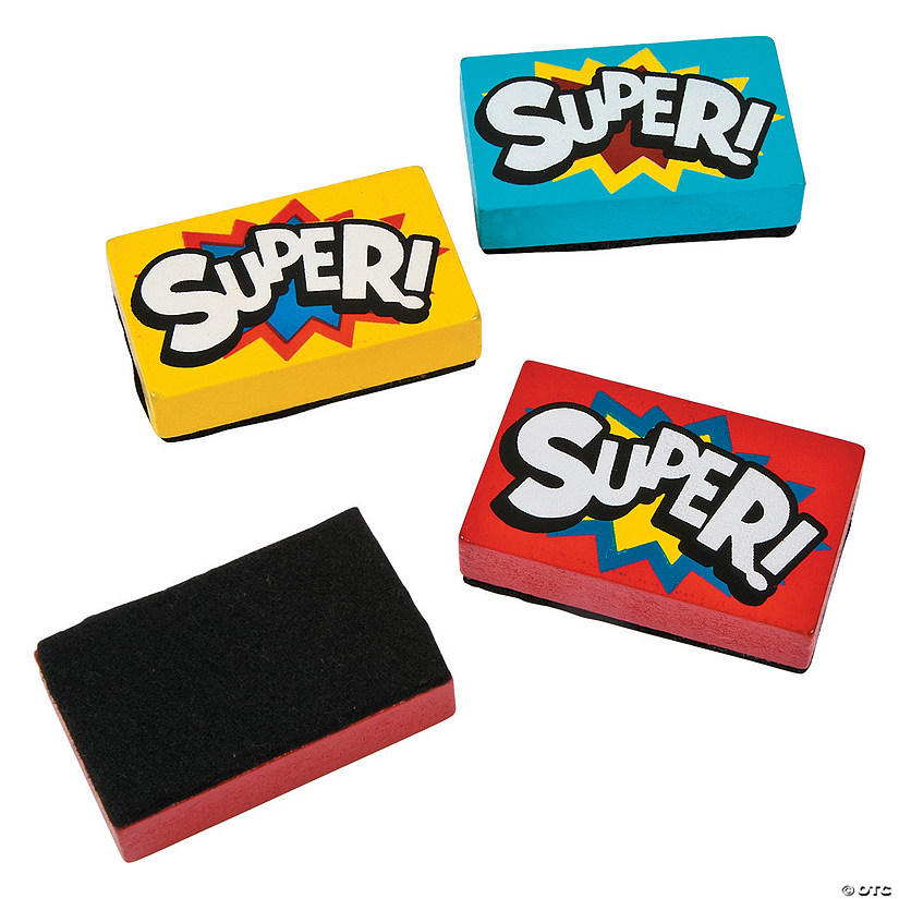 Superhero Mini Dry Erase Erasers - 12 Pc. Image