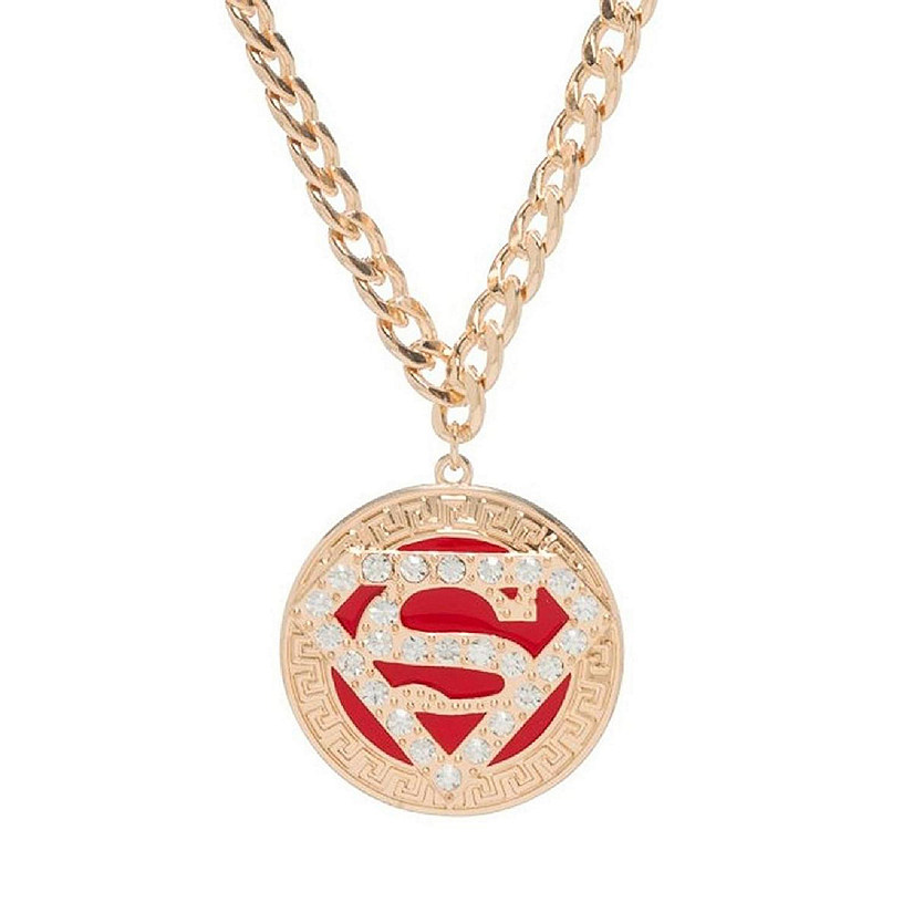 Superman Logo Bling Gold Round Sparkle Pendant Necklace Image