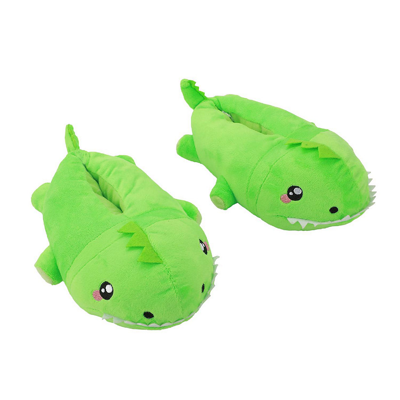 T-Rex Youth Green Plush Slippers-Small Image