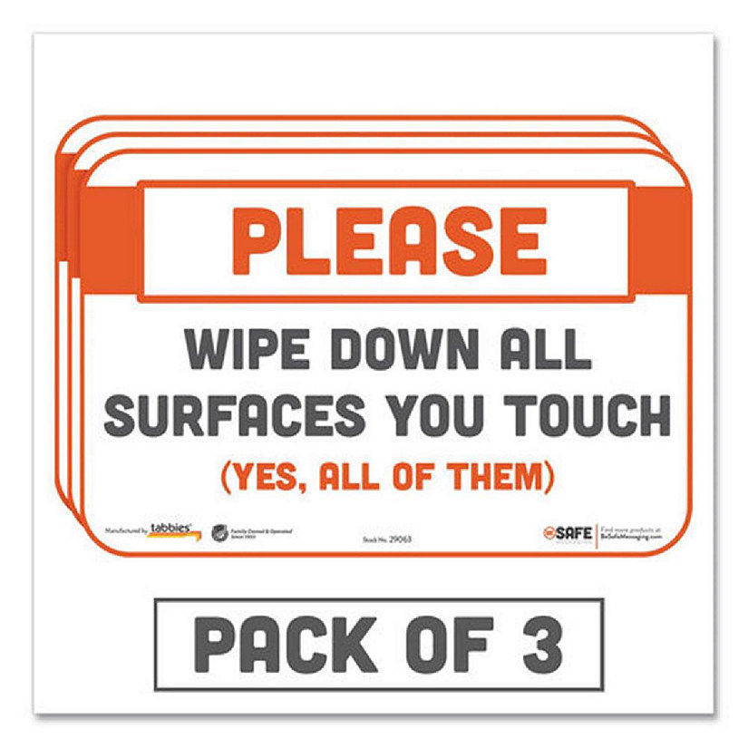 Tabbies 29063 Please Wipe Down All Surfaces You Touch Wall & Door Sign, White - 3 per Pack Image