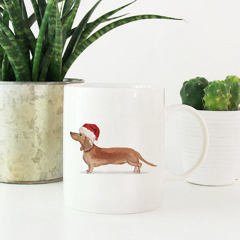 Tan Dachshund Santa Hat Ceramic Mug Image