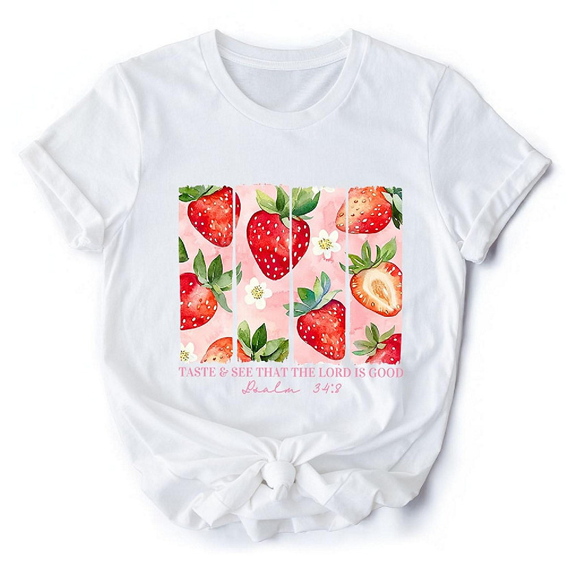 Taste and See That The Lord is Good Strawberry T-Shirt, White Christian Faith Tee, 2XL Image