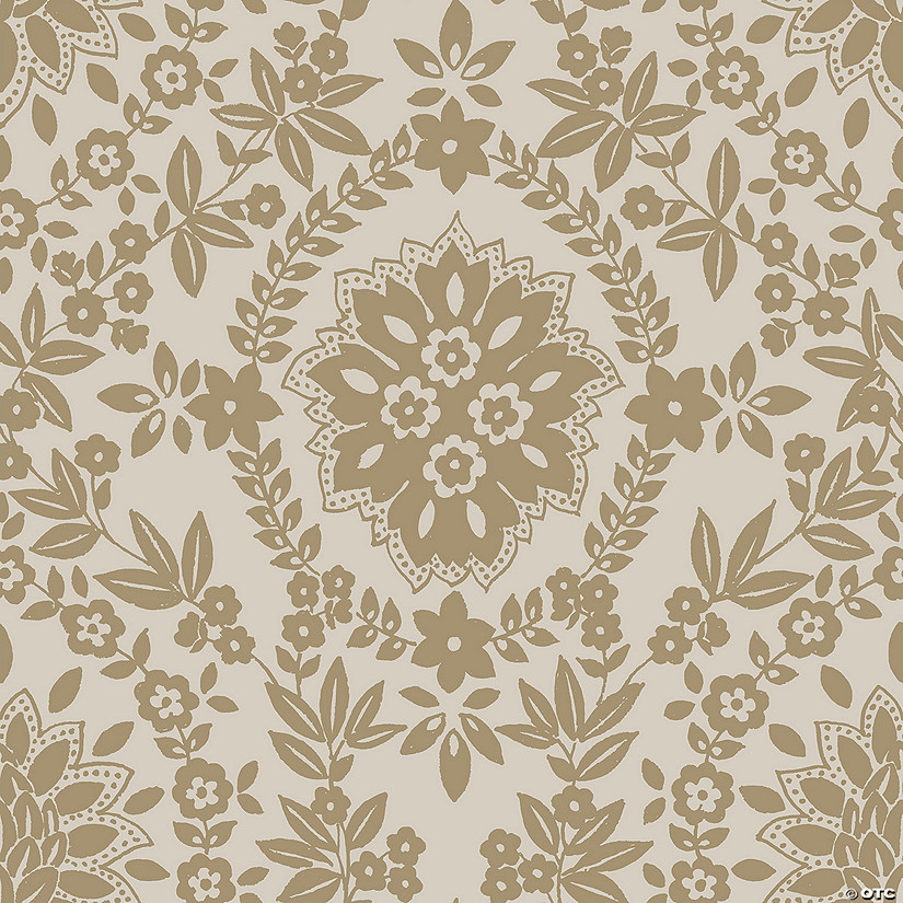 Taupe and Gold Boho Baroque Damask Peel and Stick Wallpaper | Oriental