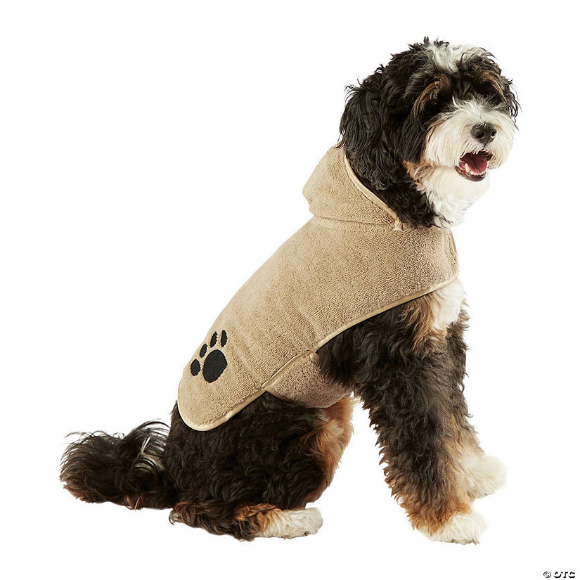 Taupe Embroidered Paw Small Pet Robe Image