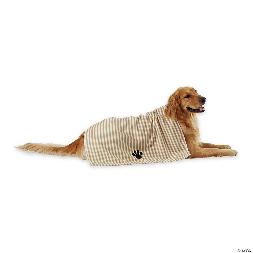 Taupe Stripe Embroidered Paw Pet Towel Image