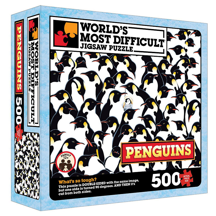 TDC Games World's Most Difficult Jigsaw Puzzle - Penguins - 500 pieces - Double Sided with one side turned 90 degrees - 15 inches when assembled Image