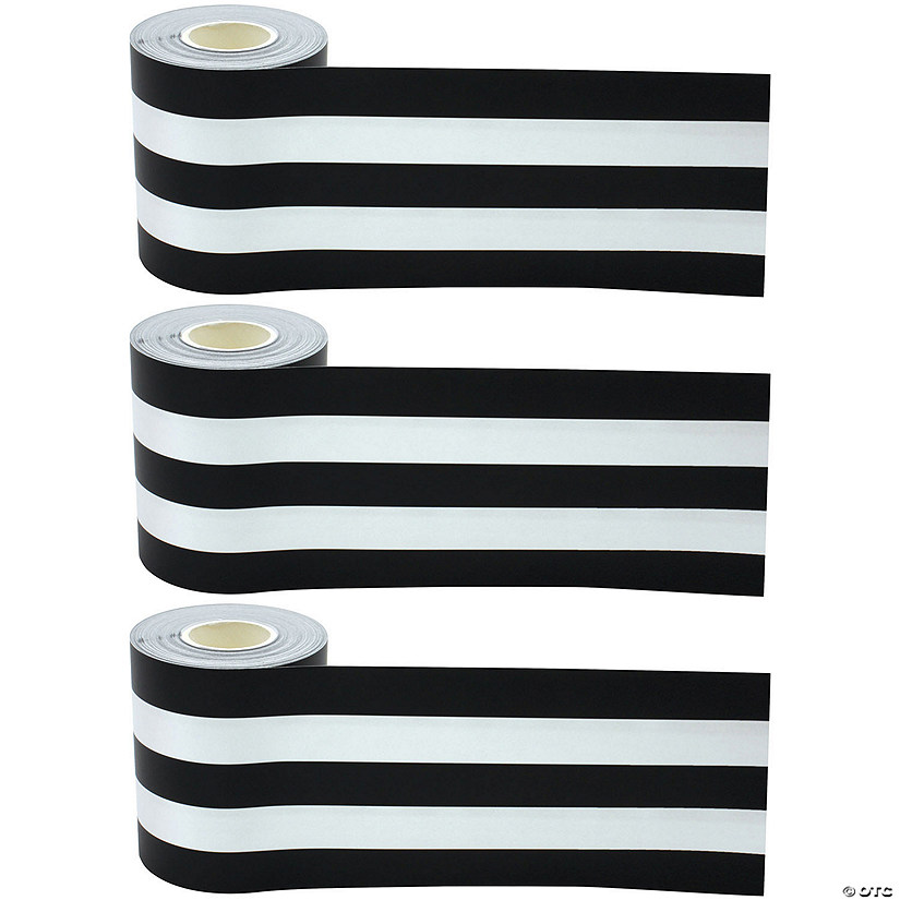 Teacher Created Resources Black & White Stripes Straight Rolled Border Trim, 50 Feet Per Roll, Pack of 3 Image