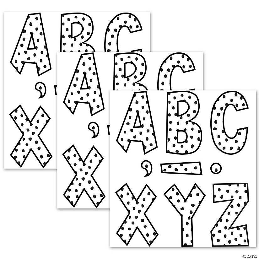 Teacher Created Resources Black Painted Dots on White 7" Fun Font Letters, 120 Per Pack, 3 Packs Image