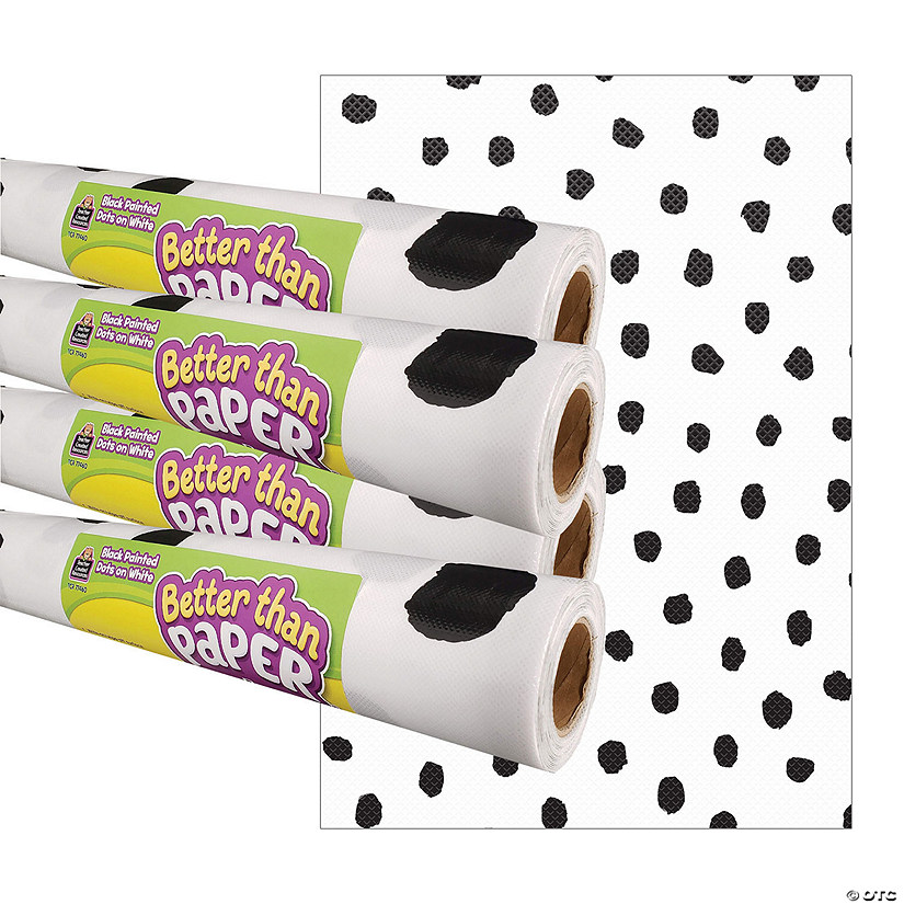 Teacher Created Resources Black Painted Dots on White Better Than Paper Bulletin Board Roll, 4' x 12', Pack of 4 Image