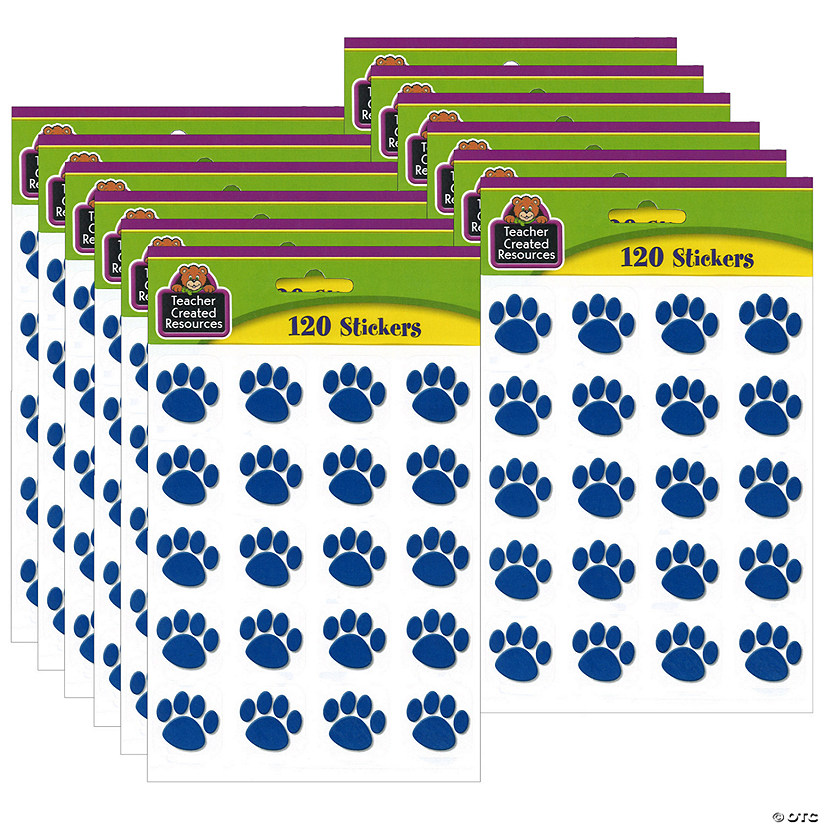 Teacher Created Resources Blue Paw Prints Stickers, 1" Square, 120 Per Pack, 12 Packs Image