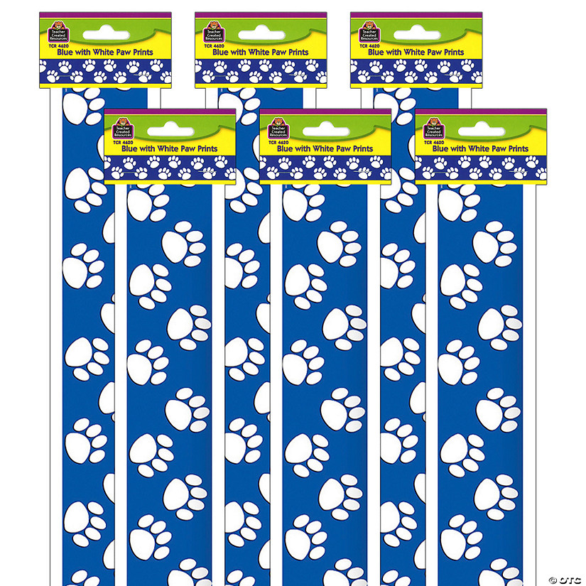 Teacher Created Resources Blue with White Paw Prints Border Trim, 35 Feet Per Pack, 6 Packs Image