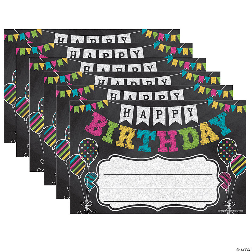 Teacher Created Resources Chalkboard Brights Happy Birthday Awards, 25 Per Pack, 6 Packs Image
