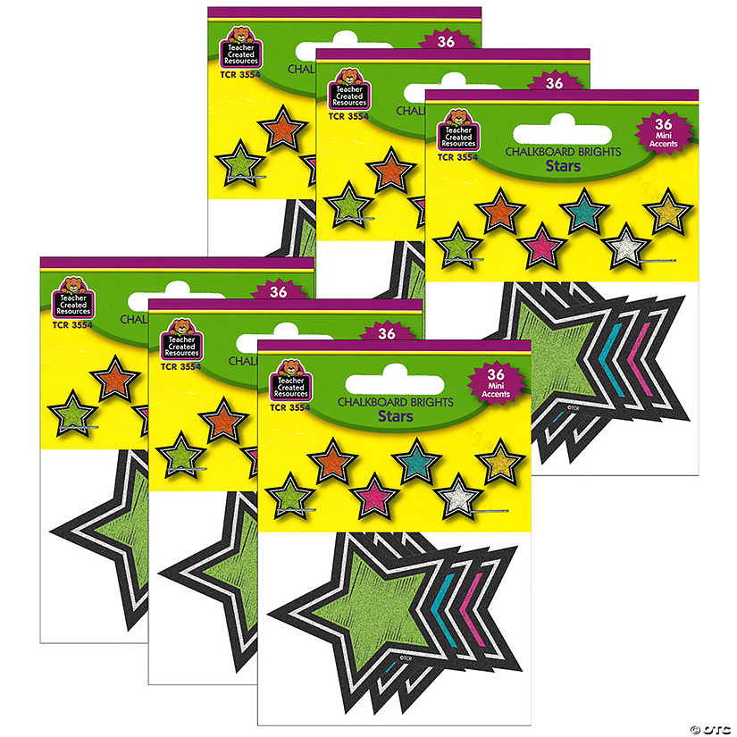 Teacher Created Resources Chalkboard Brights Stars Mini Accents, 36 Per Pack, 6 Packs Image