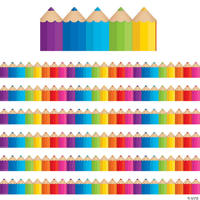 Teacher Created Resources Colored Pencils Die-Cut Border Trim, 35 Feet Per Pack, 6 Packs Image