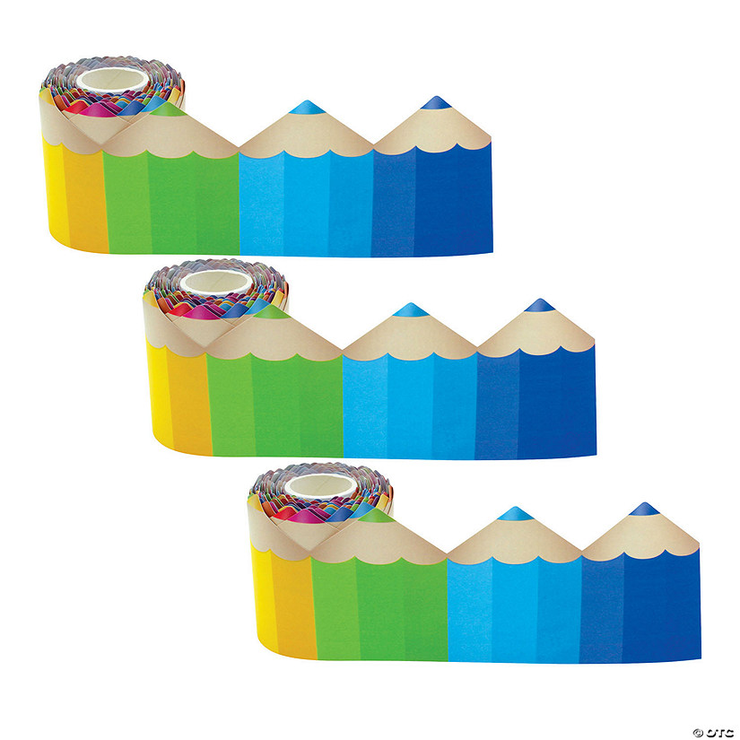 Teacher Created Resources Colored Pencils Die-Cut Rolled Border Trim, 50 Feet Per Roll, 3 Rolls Image