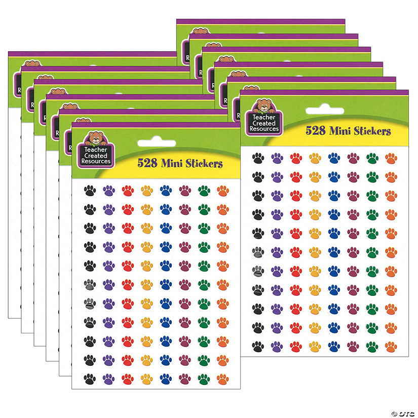 Teacher Created Resources Colorful Paw Prints Mini Stickers, 3/8"Dia, 528 Per Pack, 12 Packs Image