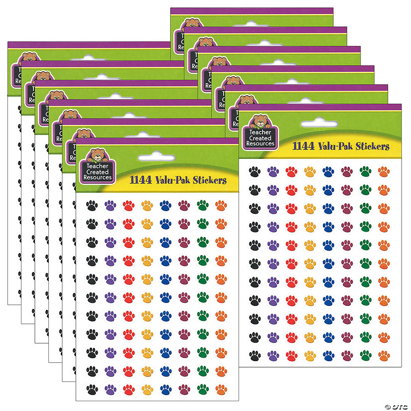Teacher Created Resources Colorful Paw Prints Mini Stickers Valu-Pak, 1144 Per Pack, 6 Packs Image
