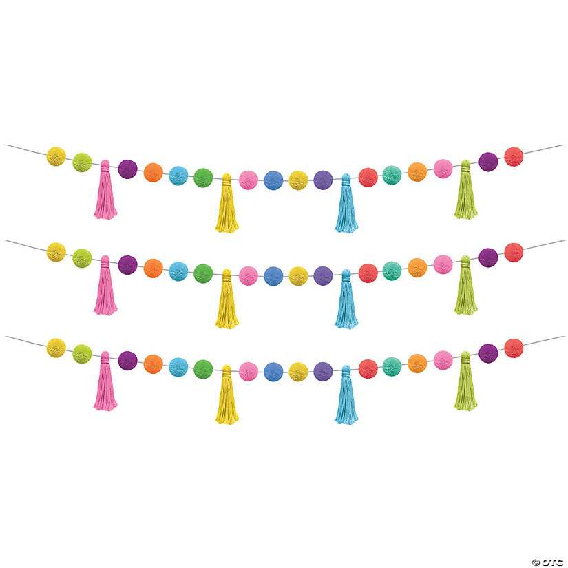 Teacher Created Resources Colorful Pom-Poms and Tassels Garland, Pack of 3 Image