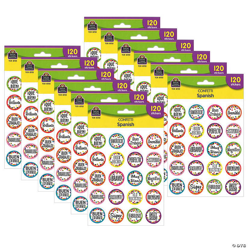 Teacher Created Resources Confetti Spanish Stickers, 120 Per Pack, 12 ...