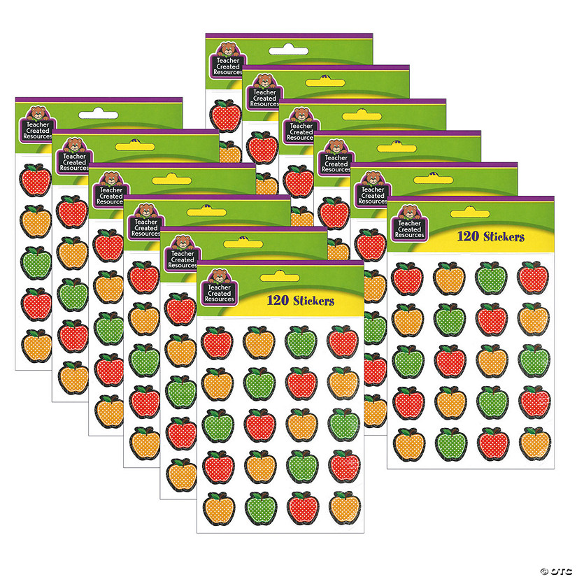 Teacher Created Resources Dotty Apples Stickers, 120 Per Pack, 12 Packs Image