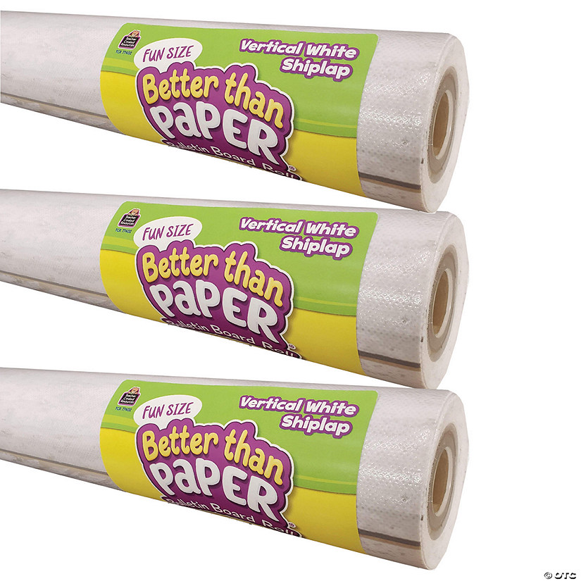 Teacher Created Resources Fun Size Better Than Paper Bulletin Board Roll, 18" Proper 12', Vertical White Shiplap, Pack of 3 Image