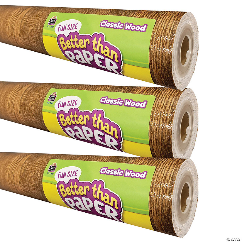 Teacher Created Resources Fun Size Better Than Paper Bulletin Board Roll, 18" x 12', Classic Wood, Pack of 3 Image