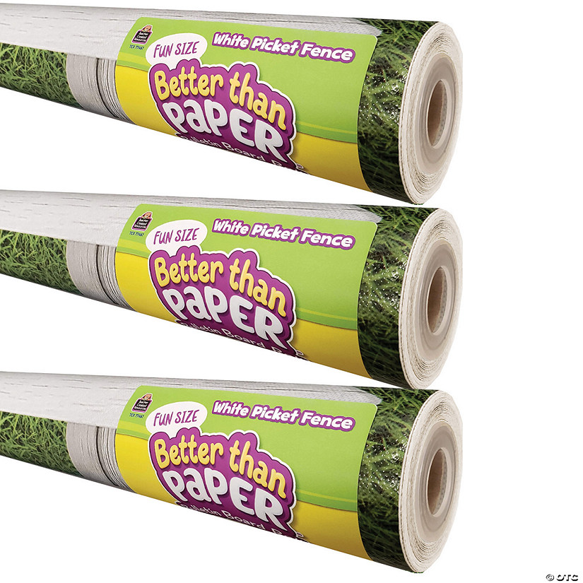 Teacher Created Resources Fun Size Better Than Paper Bulletin Board Roll, 18" x 12', White Picket Fence, Pack of 3 Image