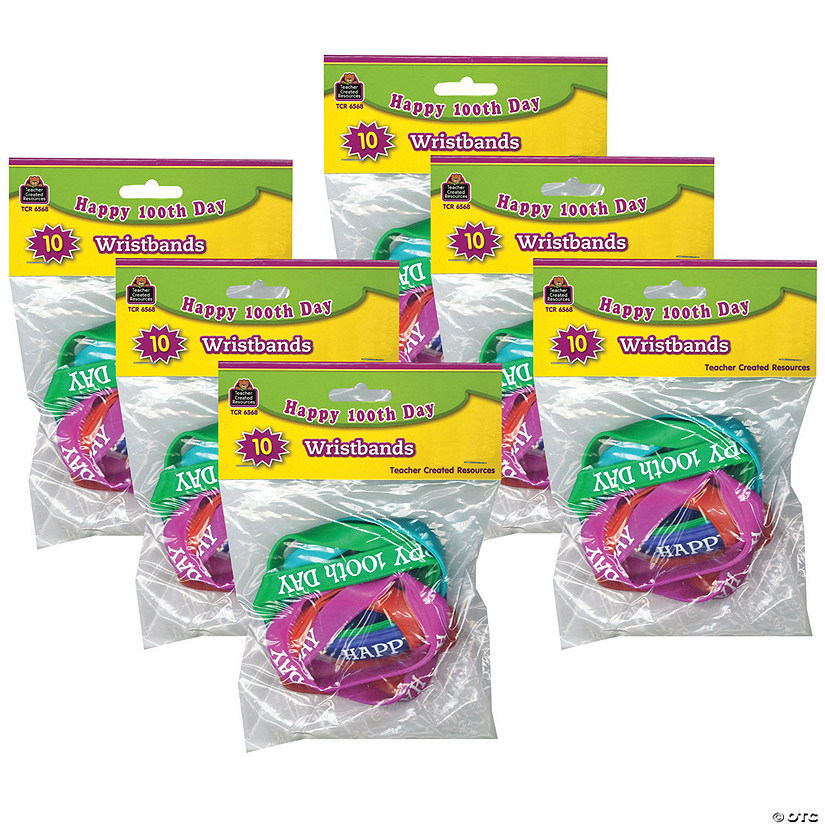 Teacher Created Resources&#174; Happy 100th Day Wristband Pack, 10 Per Pack, 6 Packs Image