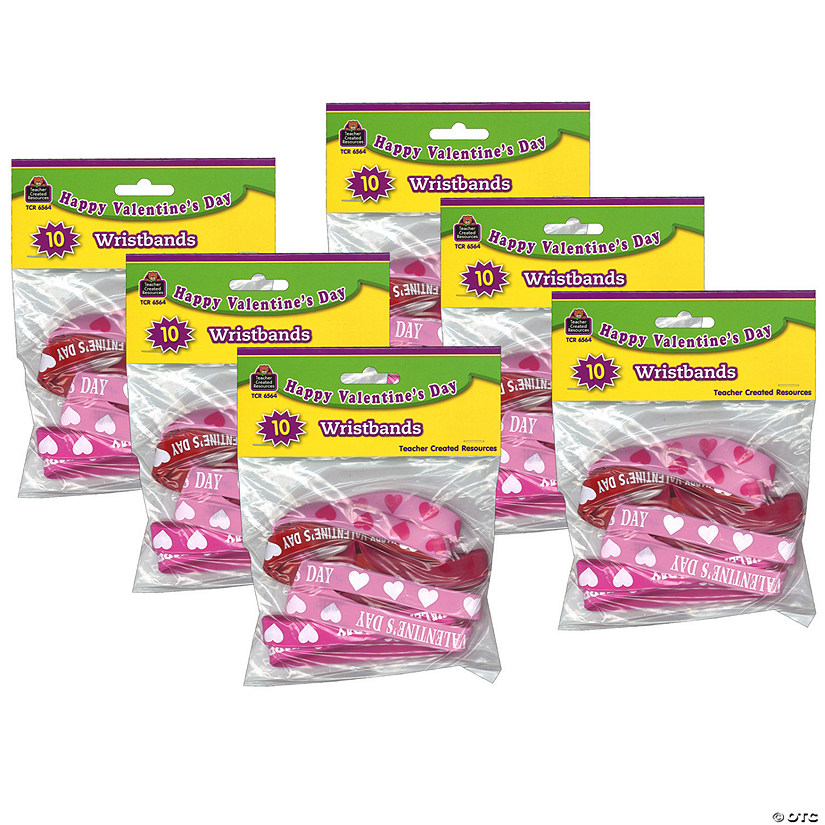 Teacher Created Resources Happy Valentine's Day Wristbands, 10 Per Pack, 6 Packs Image