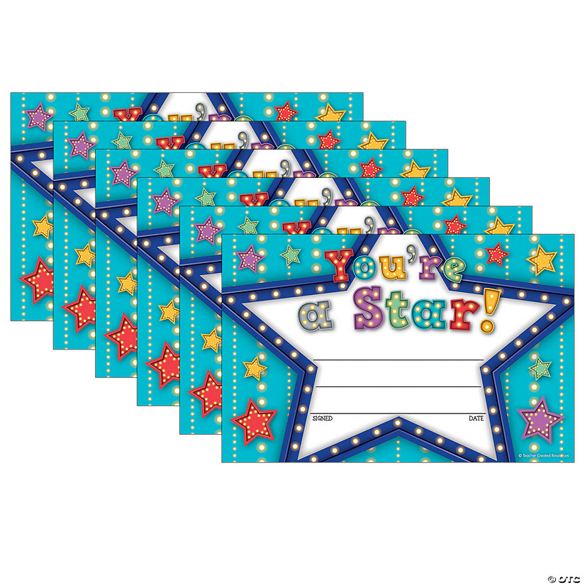 Teacher Created Resources Marquee You're a Star Awards, 25 Per Pack, 6 Packs Image