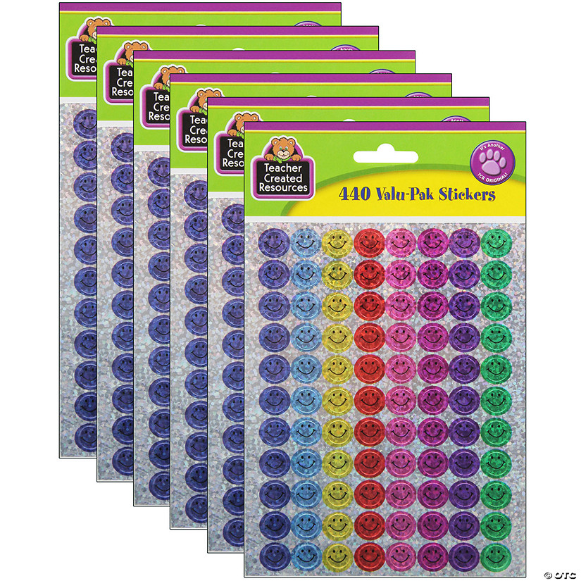 Teacher Created Resources Mini Happy Face Sparkle Stickers Valu-Pak, Multi Color, 440 Per Pack, 6 Packs Image