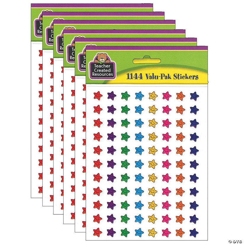 Teacher Created Resources Mini Smiley Stars Valu-Pak Stickers, 1144 Per Pack, 6 Packs Image