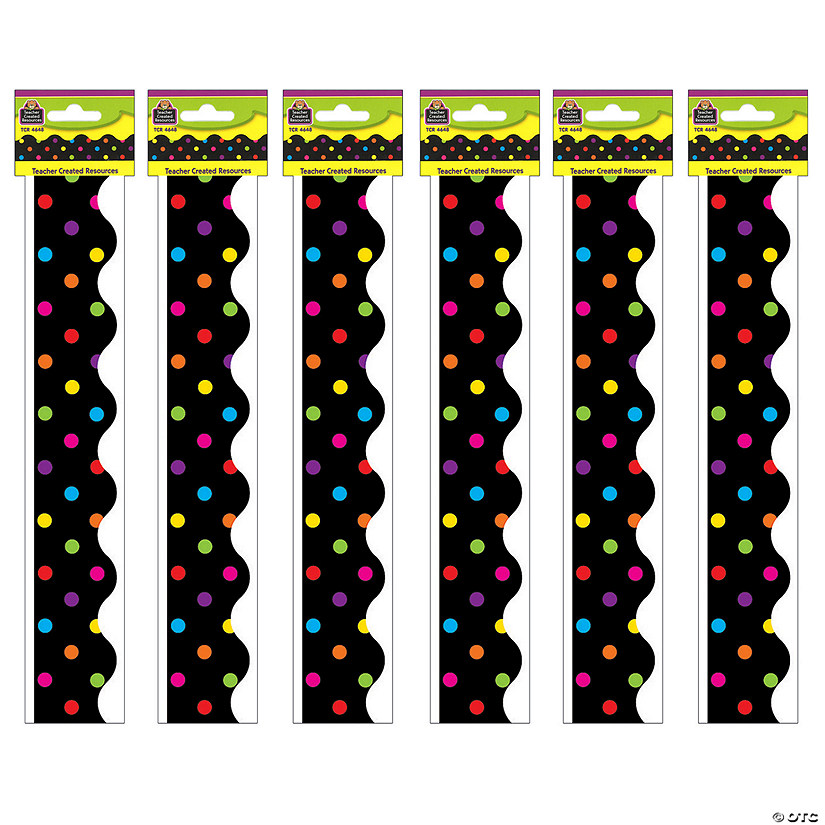 Teacher Created Resources Multicolor Dots on Black Scalloped Border Trim, 35 Feet Per Pack, 6 Packs Image