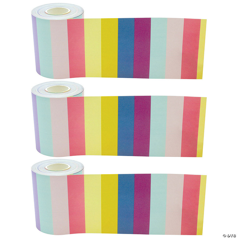 Teacher Created Resources Oh Happy Day Stripes Straight Rolled Border Trim, 50 Feet Per Roll, Pack of 3 Image