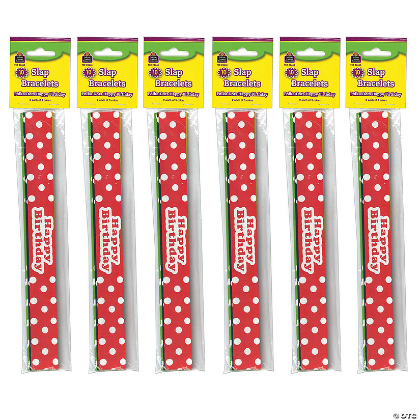Teacher Created Resources Polka Dots Happy Birthday Slap Bracelets, 10 Per Pack, 6 Packs Image