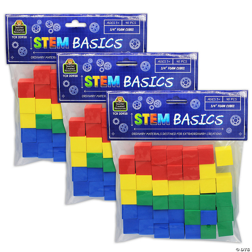 Teacher Created Resources STEM Basics: Multicolor 3/4" Foam Cubes, 40 Per Pack, 3 Packs Image