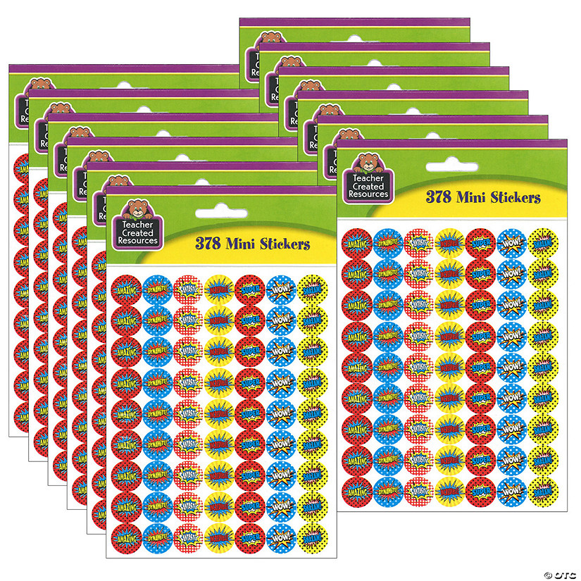 Teacher Created Resources Superhero Mini Stickers, 0.5", 378 Per Pack, 12 Packs Image