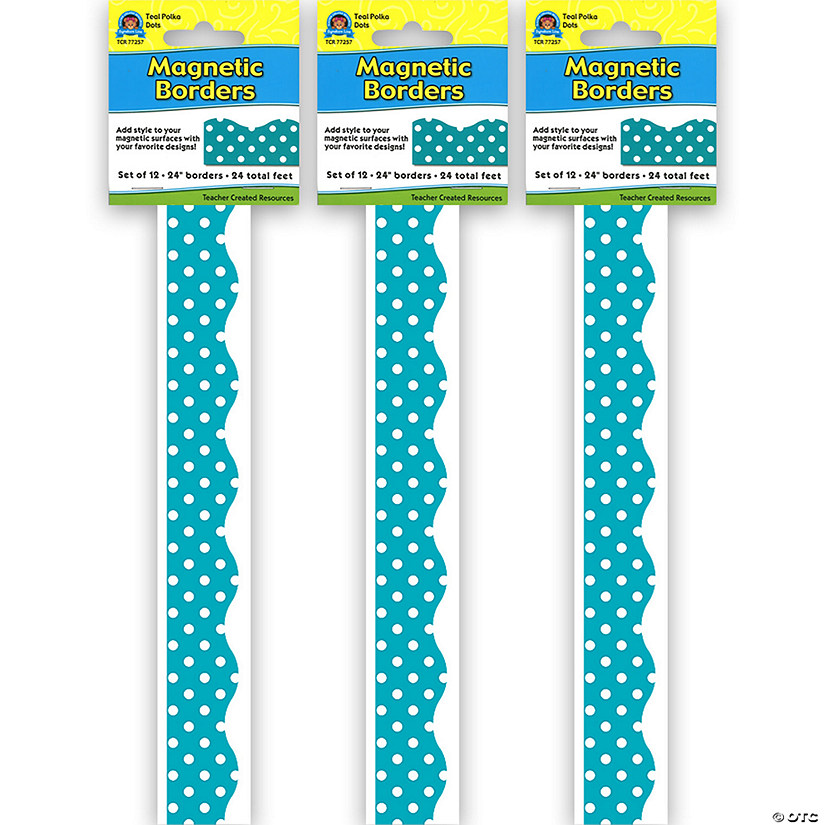 Teacher Created Resources Teal Polka Dots Magnetic Border, 24 Feet Per Pack, 3 Packs Image