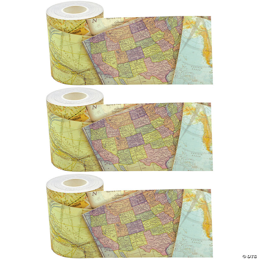 Teacher Created Resources Travel the Map Straight Rolled Border Trim, 50 Feet Per Roll, Pack of 3 Image