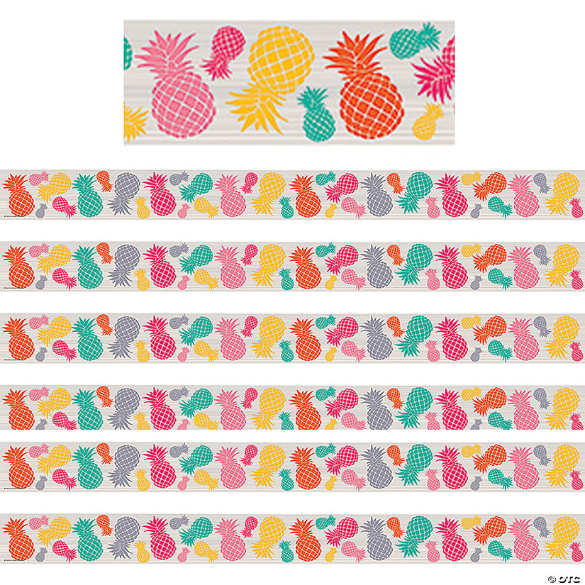 Teacher Created Resources Tropical Punch Pineapples Straight Border Trim, 35 Feet Per Pack, 6 Packs Image
