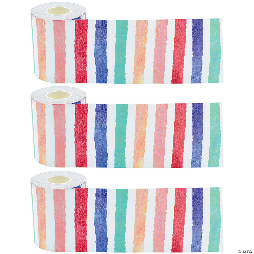 Teacher Created Resources Watercolor Stripes Straight Rolled Border Trim, 50 Feet Per Roll, Pack of 3 Image