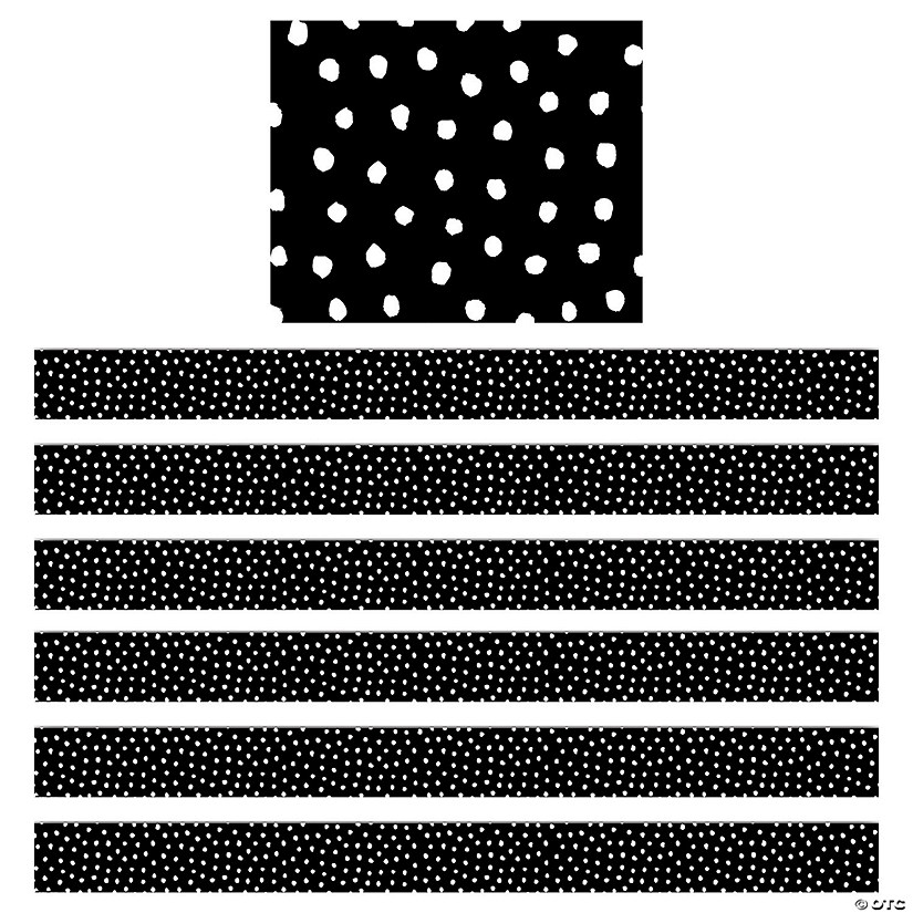 Teacher Created Resources White Painted Dots on Black Straight Border Trim, 35 Feet Per Pack, 6 Packs Image