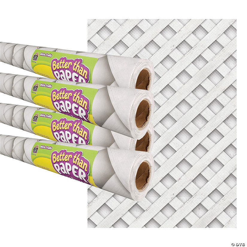 Teacher Created Resources White Trellis Better Than Paper Bulletin Board Roll, 4' x 12', Pack of 4 Image