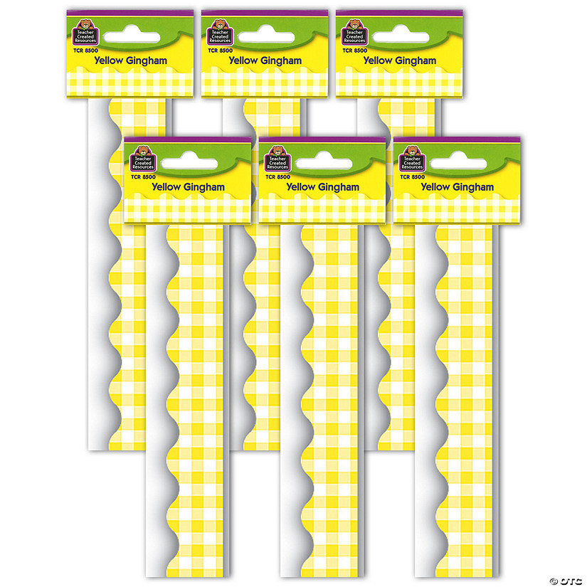 Teacher Created Resources Yellow Gingham Scalloped Border Trim, 35 Feet Per Pack, 6 Packs Image