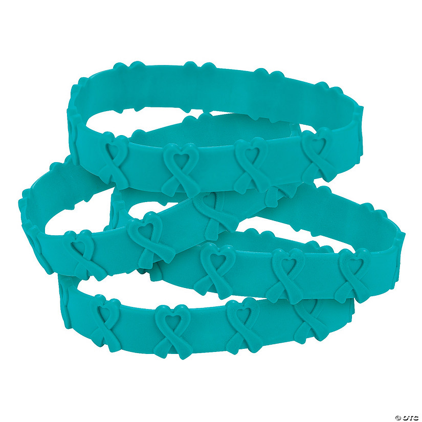 Teal Awareness Ribbon Pop-Out Rubber Bracelets - 24 Pc. Image