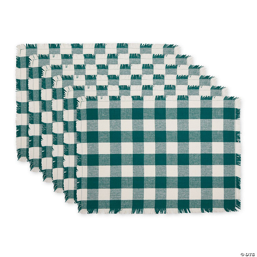 Teal Heavyweight Check Fringed Placemat (Set Of 6) Image