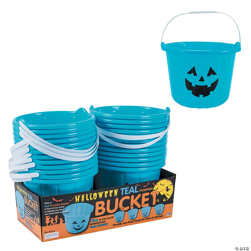 Teal Jack-O&#8217;-Lantern BPA-Free Plastic Buckets - 24 Pc. Image