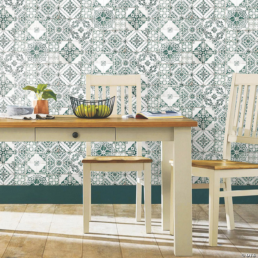 Teal Mediterranean Tile Peel & Stick Wallpaper | Oriental Trading