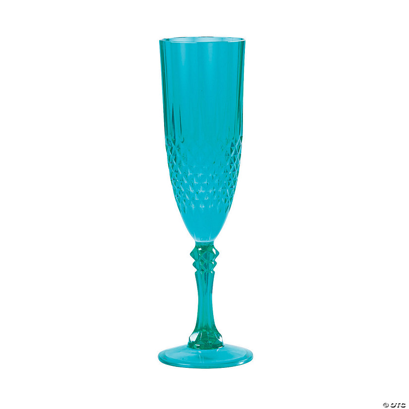 Teal Patterned Plastic Champagne Flutes - 12 Ct. Image